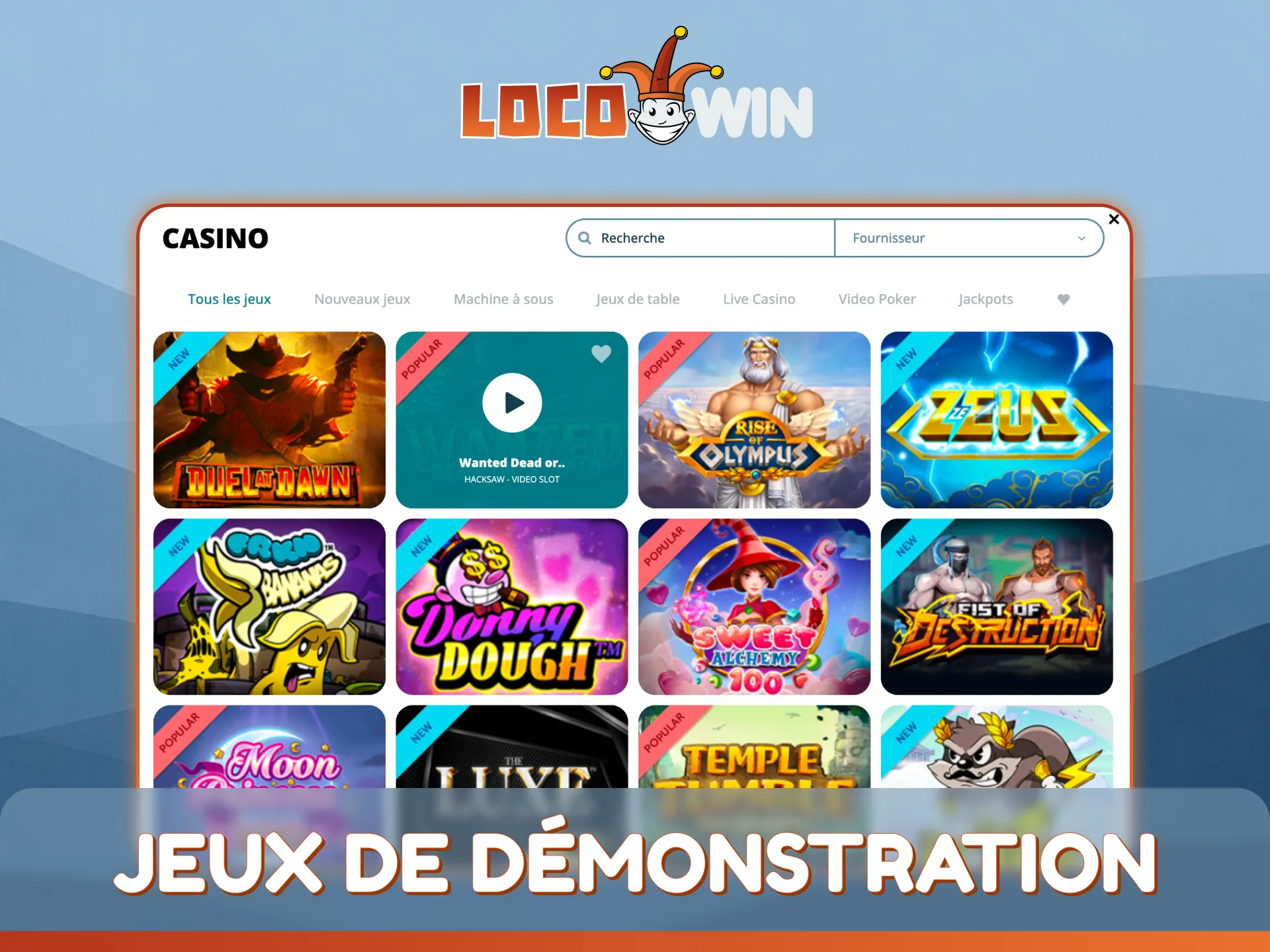 Entraînez-vous et jouez gratuitement et sans risque avec les jeux démo de LocoWin.