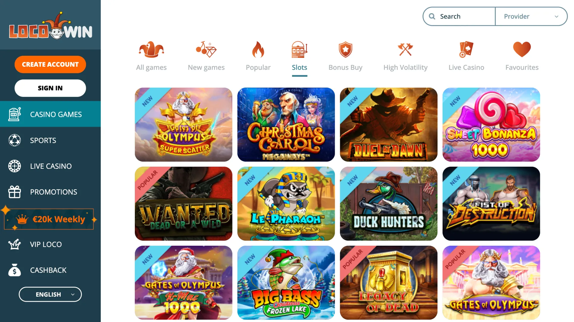 Explore the main interface slots section at LocoWin home to find games.