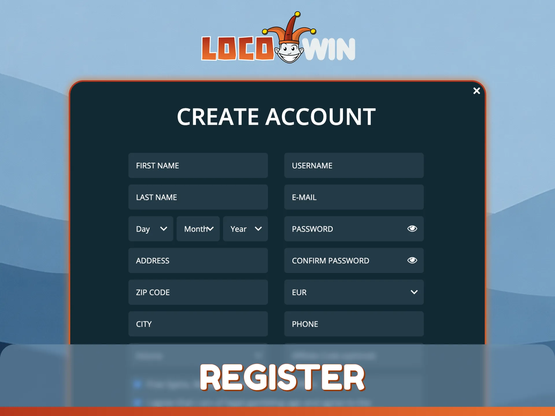 Follow our guide on how to register a new account at LocoWin.