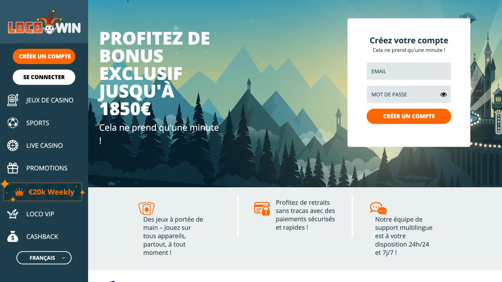 Explorez la page d'accueil de l'interface principale de LocoWin pour commencer votre aventure de jeu.