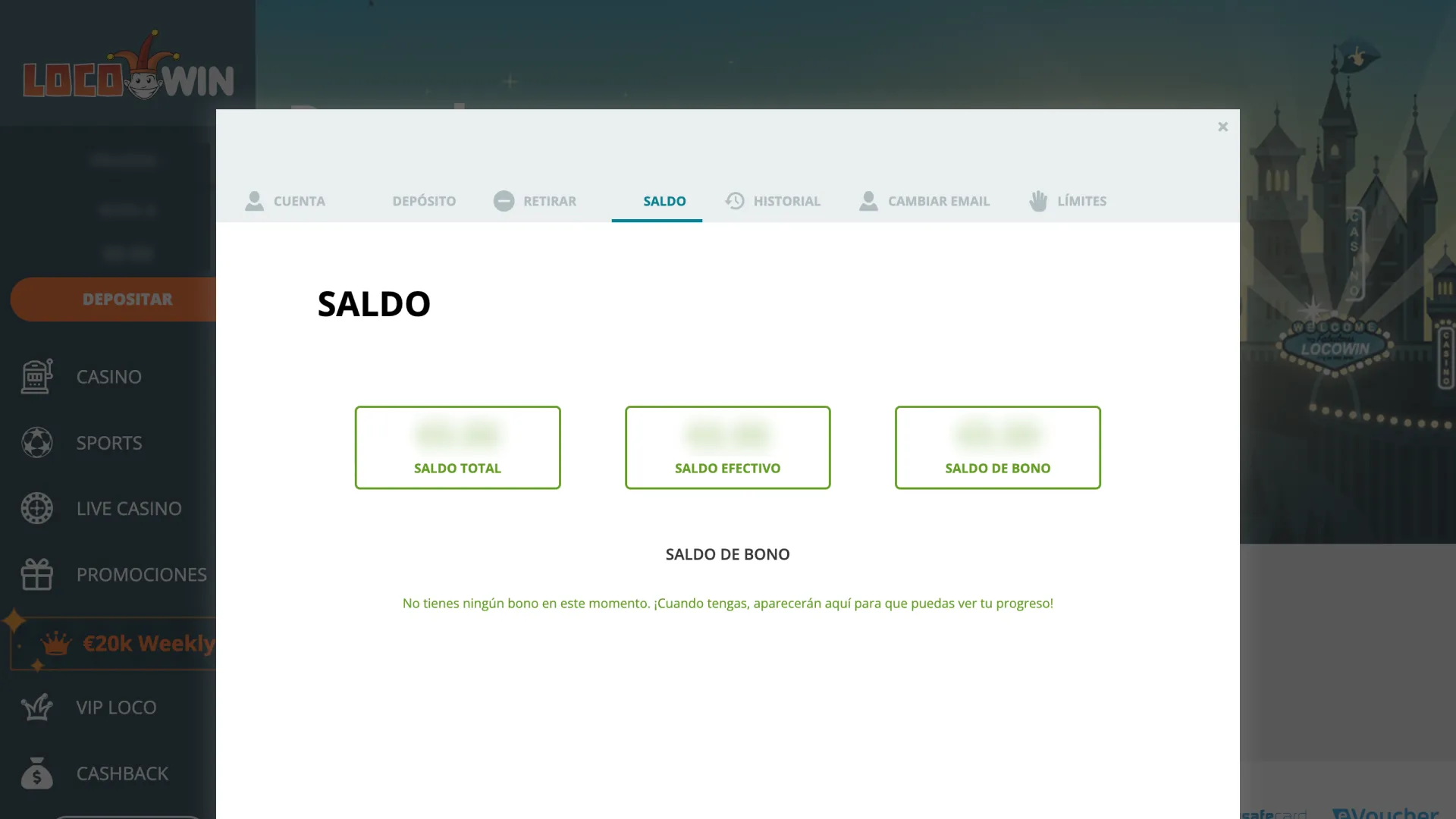 Consulta tu saldo una vez que aparezca la notificación de bono recibido de LocoWin.