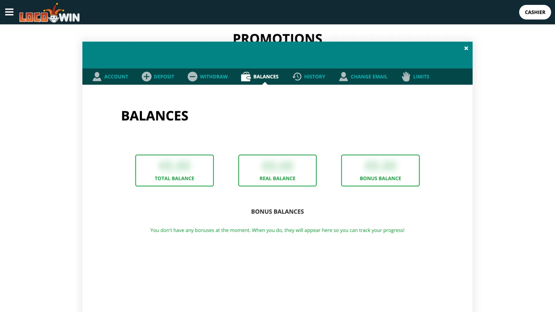 Check your balance once the LocoWin bonus received notification appears.