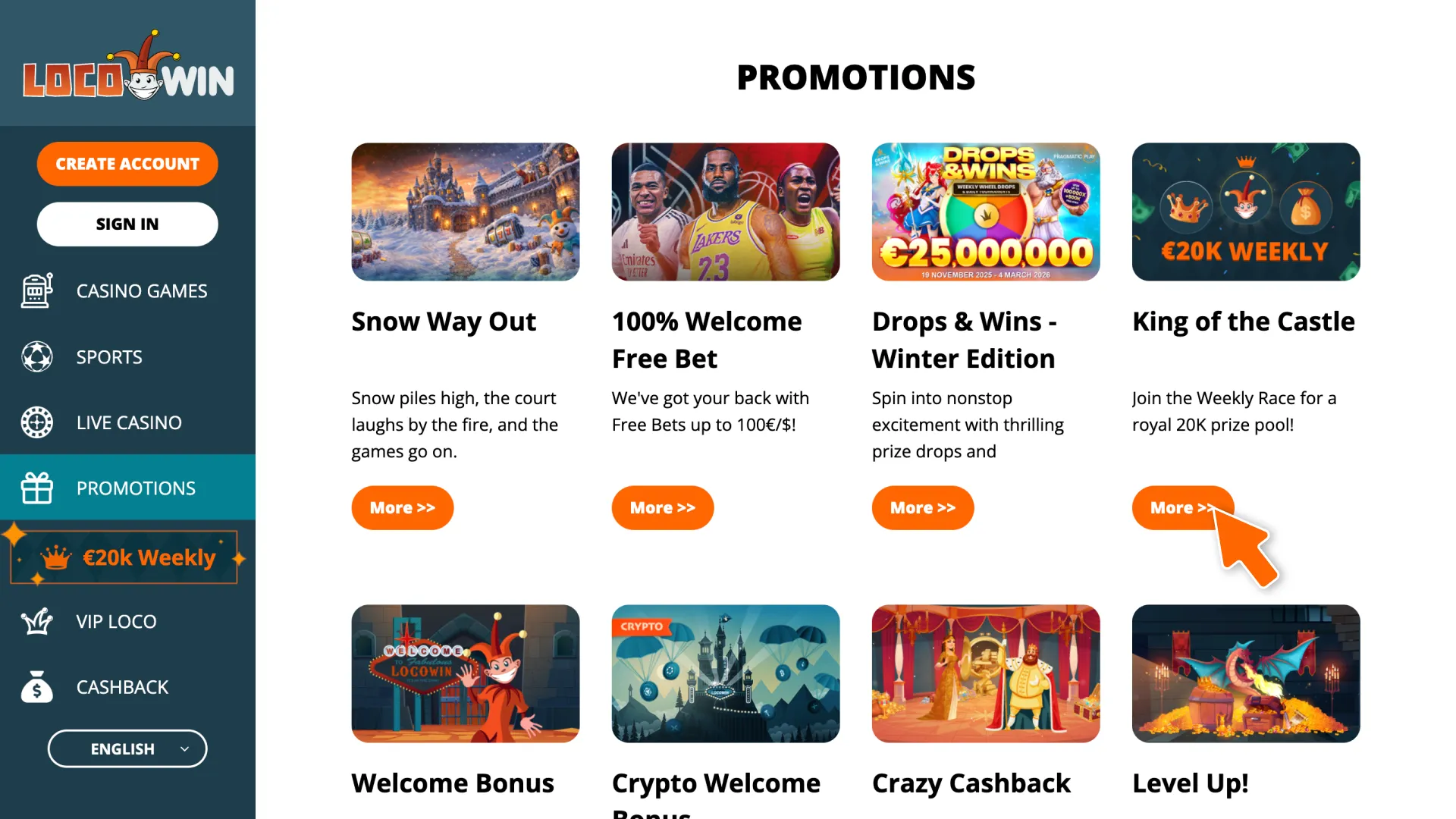 Browse the library and select a bonus on the LocoWin platform.