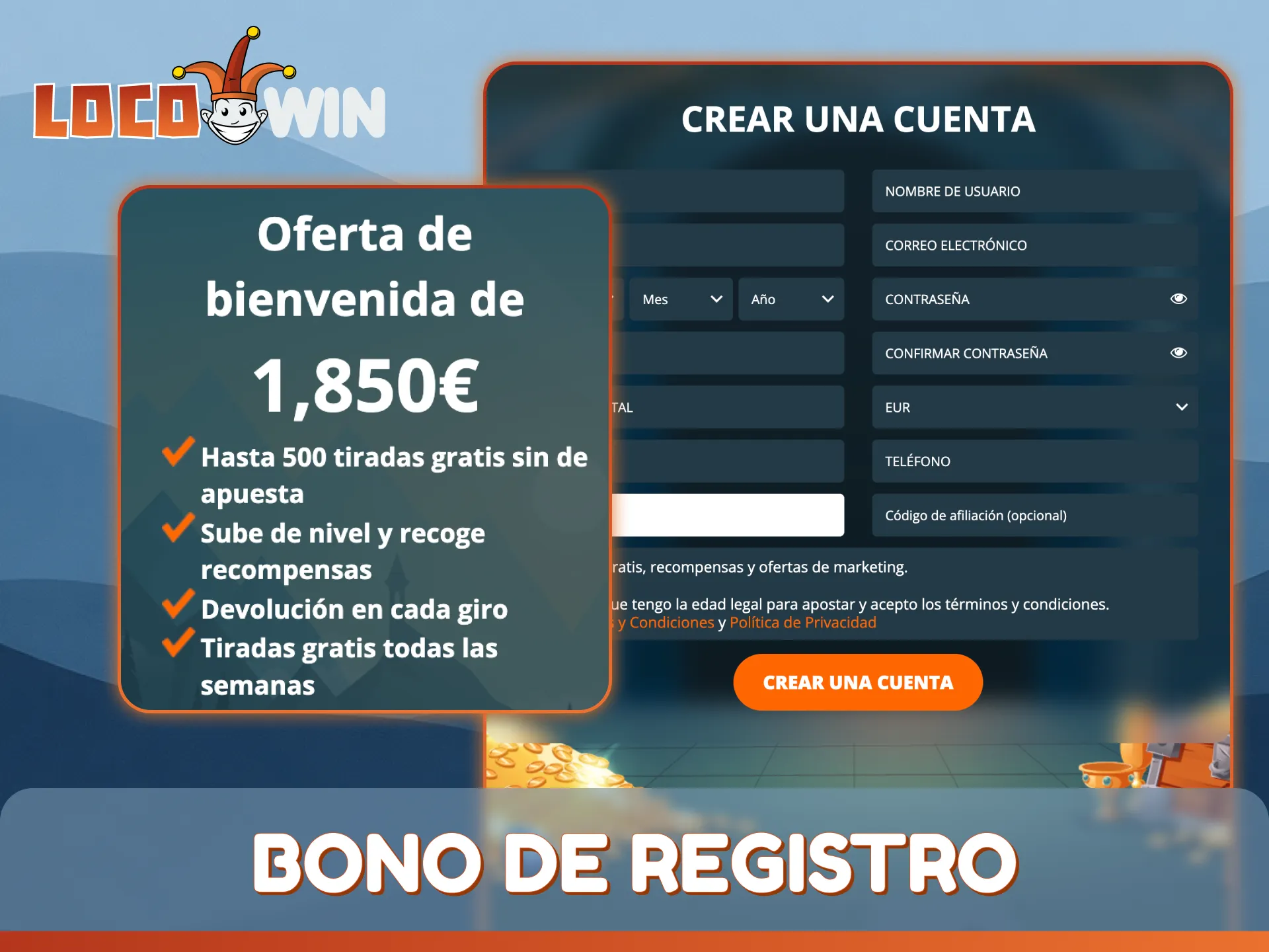 Reclama el bono de registro de bienvenida disponible para nuevos jugadores en LocoWin.