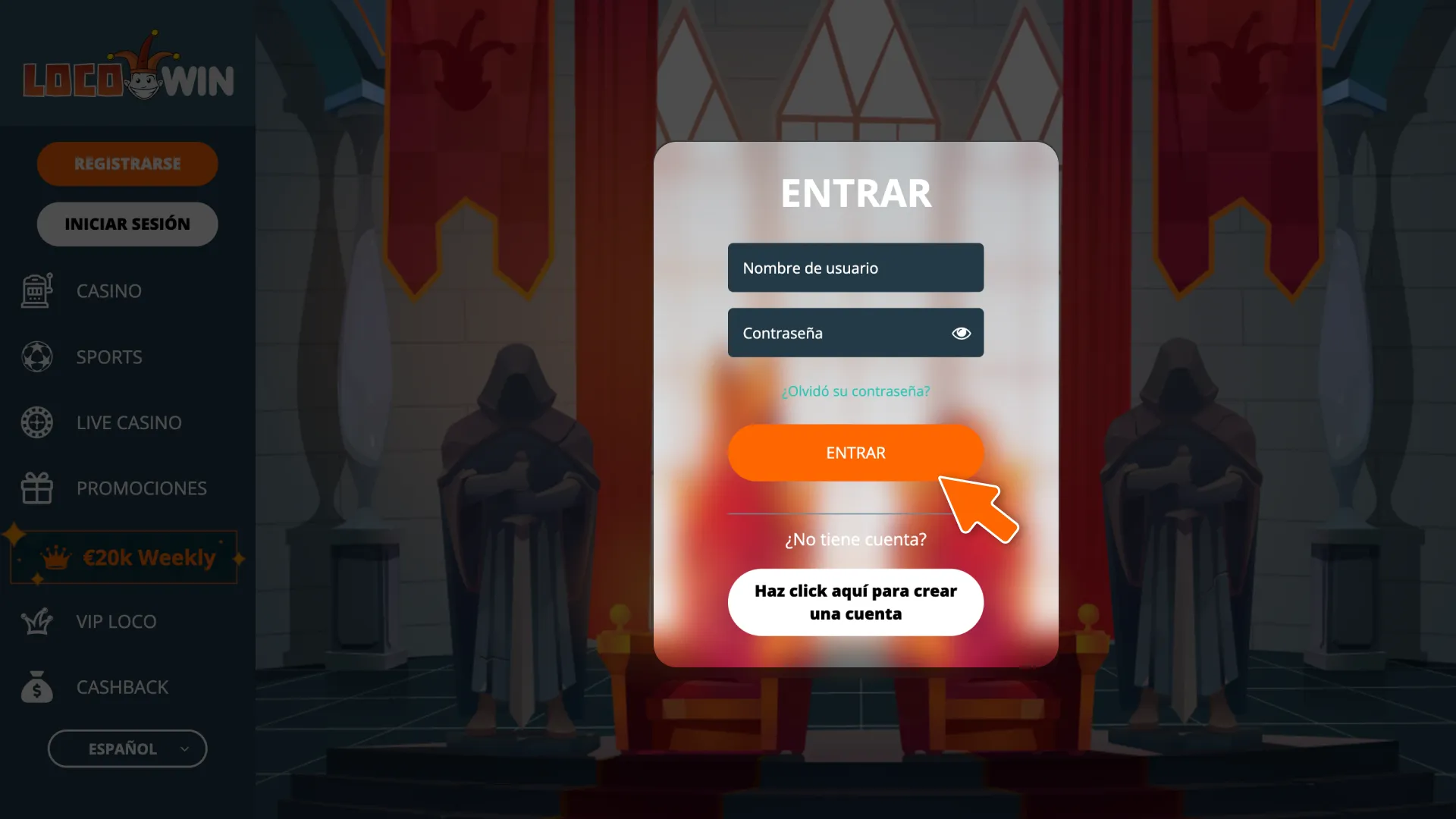 Accede al portal e inicia sesión en tu cuenta en LocoWin VIP.