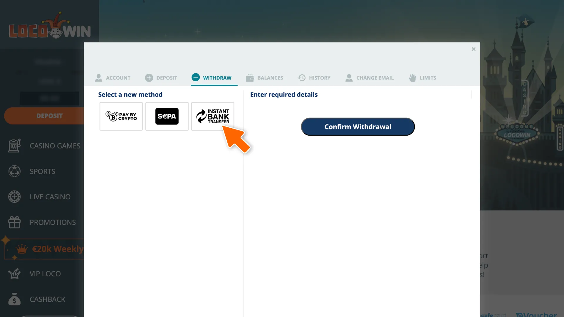Choose your preferred provider and select a payment method at LocoWin.